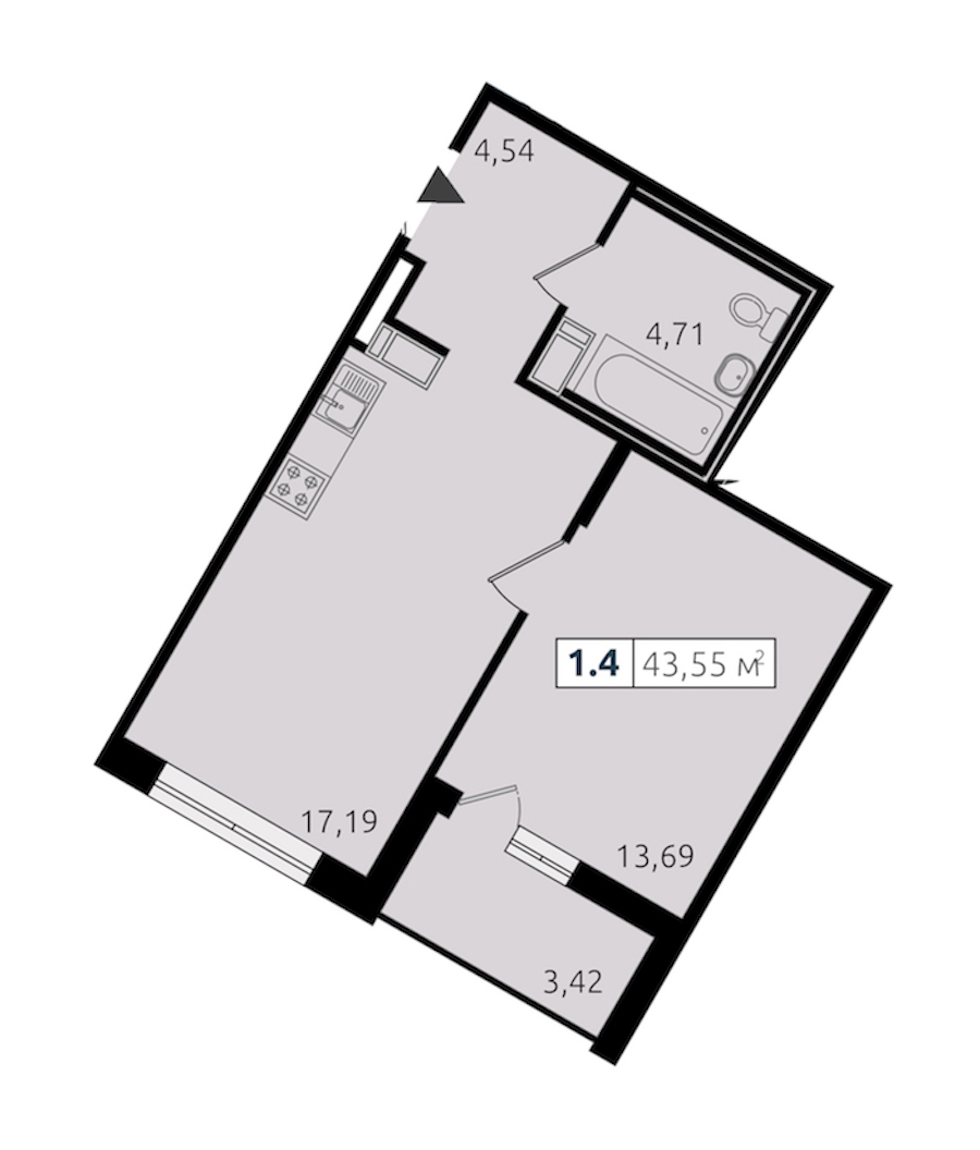 1-комнатная квартира 40.16 м², 12/14 эт., ЖК «Чёрная речка»